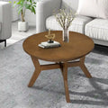 32inch runder Couchtisch aus Holz für das Wohnzimmer, runder Couchtisch aus Holz im Mid-Century-Bauernhausstil für Wohnungen, einfache Montage