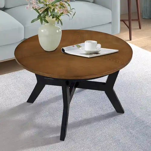 32inch runder Couchtisch aus Holz für das Wohnzimmer, runder Couchtisch aus Holz im Mid-Century-Bauernhausstil für Wohnungen, einfache Montage