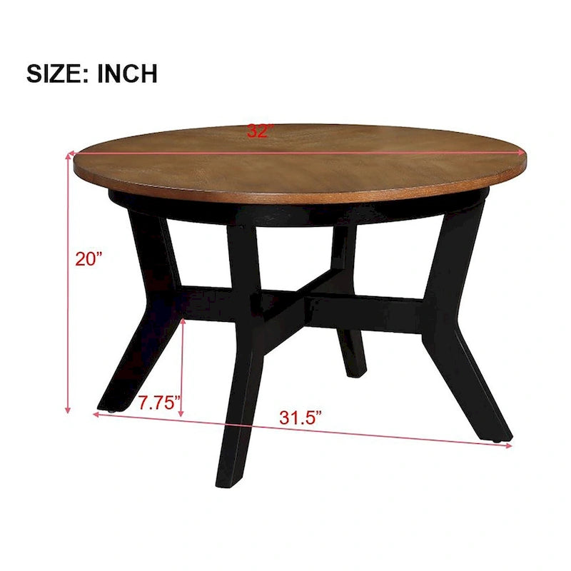 32inch runder Couchtisch aus Holz für das Wohnzimmer, runder Couchtisch aus Holz im Mid-Century-Bauernhausstil für Wohnungen, einfache Montage