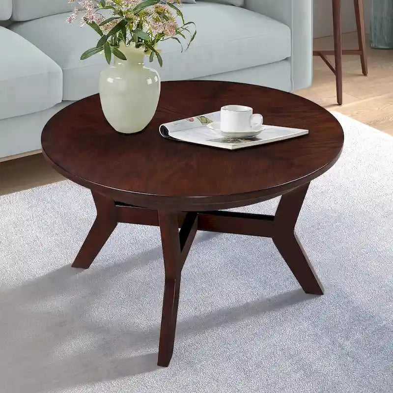 32inch runder Couchtisch aus Holz für das Wohnzimmer, runder Couchtisch aus Holz im Mid-Century-Bauernhausstil für Wohnungen, einfache Montage