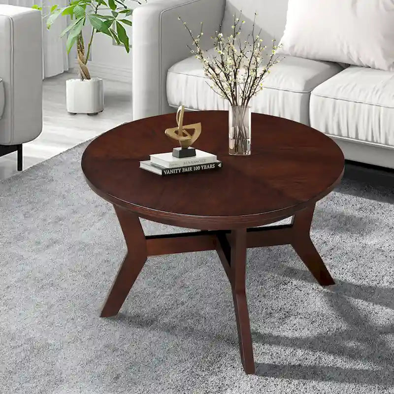 32inch runder Couchtisch aus Holz für das Wohnzimmer, runder Couchtisch aus Holz im Mid-Century-Bauernhausstil für Wohnungen, einfache Montage