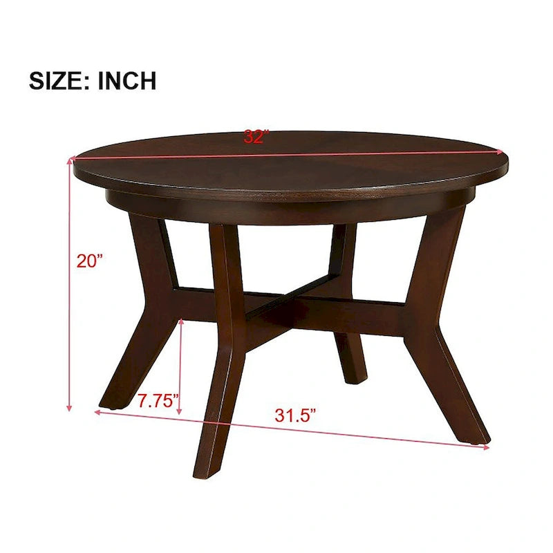 32inch runder Couchtisch aus Holz für das Wohnzimmer, runder Couchtisch aus Holz im Mid-Century-Bauernhausstil für Wohnungen, einfache Montage