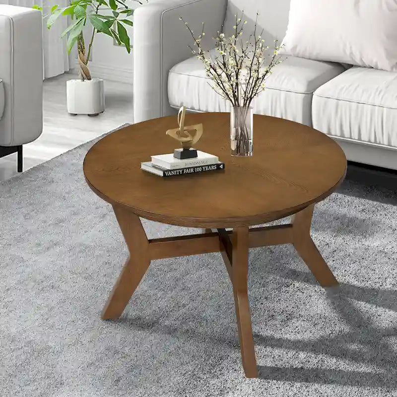 32inch runder Couchtisch aus Holz für das Wohnzimmer, runder Couchtisch aus Holz im Mid-Century-Bauernhausstil für Wohnungen, einfache Montage