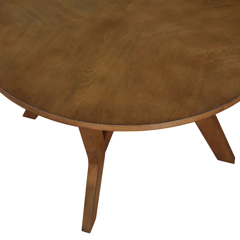 32inch runder Couchtisch aus Holz für das Wohnzimmer, runder Couchtisch aus Holz im Mid-Century-Bauernhausstil für Wohnungen, einfache Montage