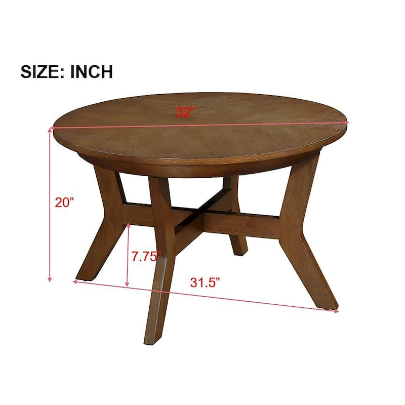 32inch runder Couchtisch aus Holz für das Wohnzimmer, runder Couchtisch aus Holz im Mid-Century-Bauernhausstil für Wohnungen, einfache Montage