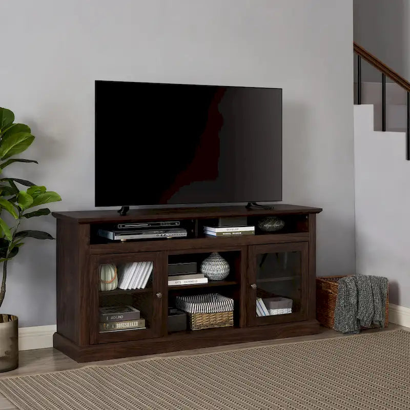 Moderner TV-Ständer, Medienmöbel und Entertainment-Konsole für Fernseher bis zu 65 mit Glastür sowie offenem und geschlossenem Stauraum