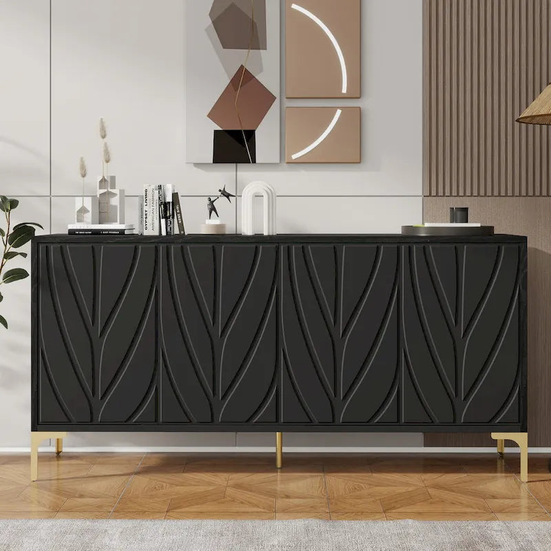 Carved 4-Door Sideboard Buffet Cabinet