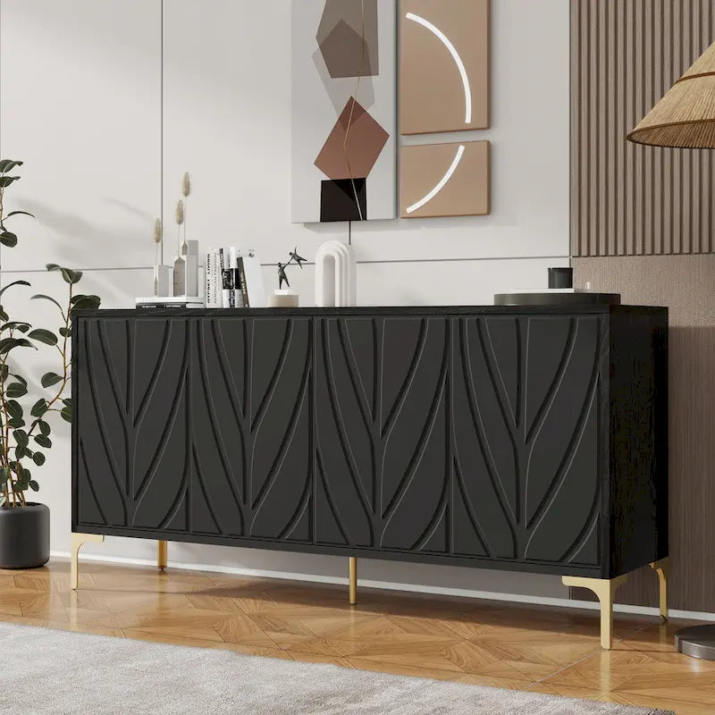 Carved 4-Door Sideboard Buffet Cabinet