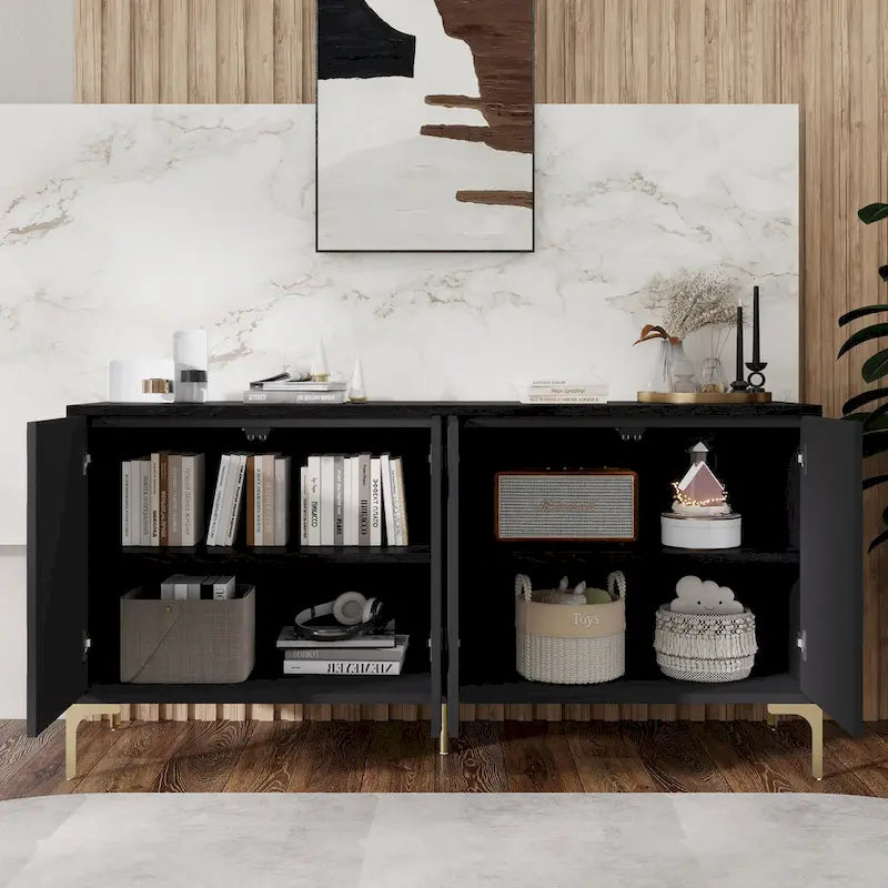 Carved 4-Door Sideboard Buffet Cabinet