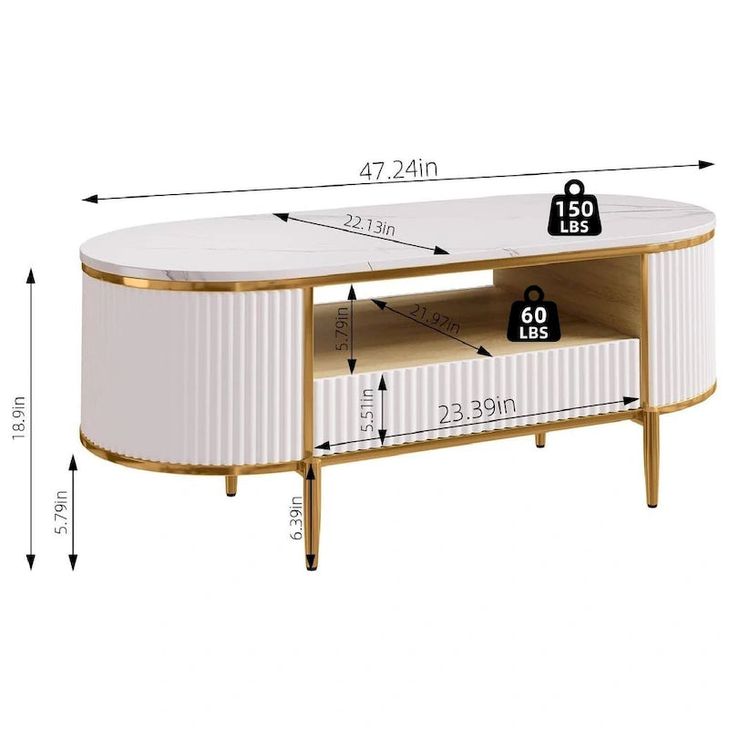 Modern Oval Coffee Table with Drawers for Living Room