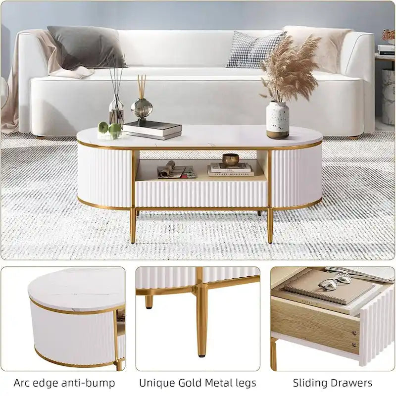 Modern Oval Coffee Table with Drawers for Living Room