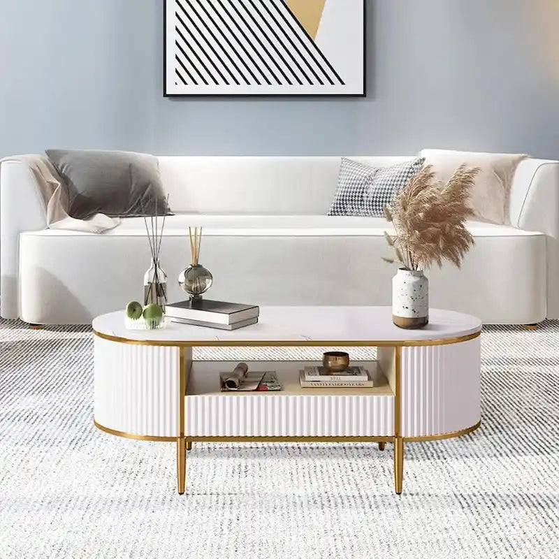 Modern Oval Coffee Table with Drawers for Living Room