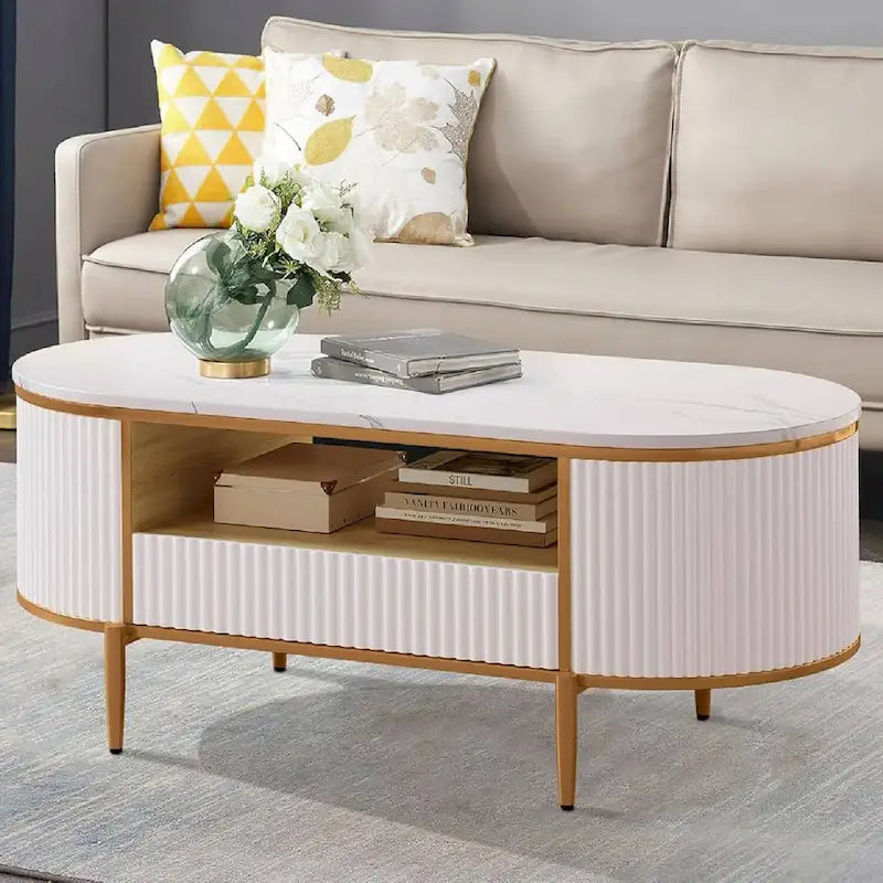 Modern Oval Coffee Table with Drawers for Living Room