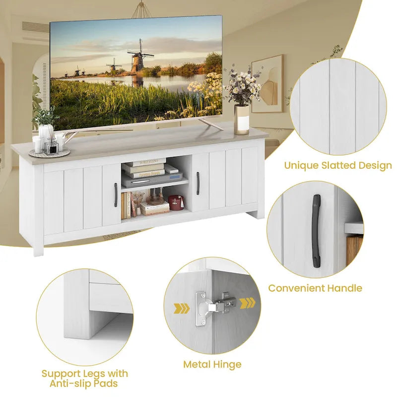 TV-Möbel im Landhausstil für Fernseher bis 65" mit offenen Ablagen und Schränken