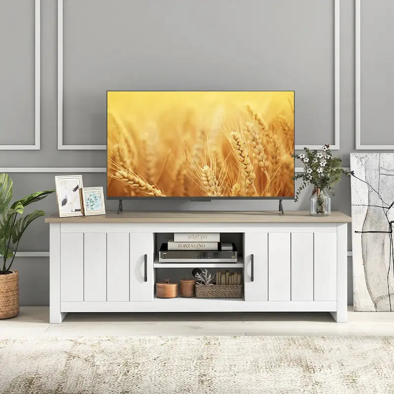 TV-Möbel im Landhausstil für Fernseher bis 65" mit offenen Ablagen und Schränken