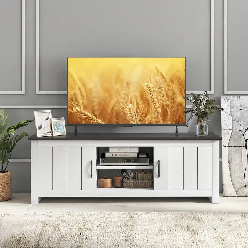 TV-Möbel im Landhausstil für Fernseher bis 65" mit offenen Ablagen und Schränken