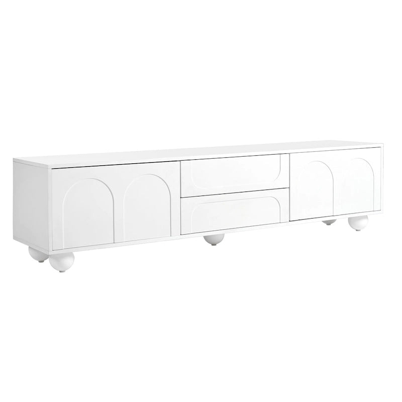 Moderner TV-Ständer mit Stauraum, 2 Klapptüren, 2 Schubladen und 5 runden Beinen für Wohnzimmer und Schlafzimmer