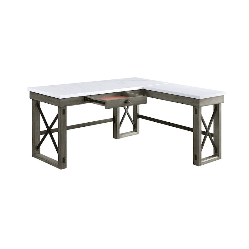 Marble Top Weathered Gray Writing Desk with Lift Top