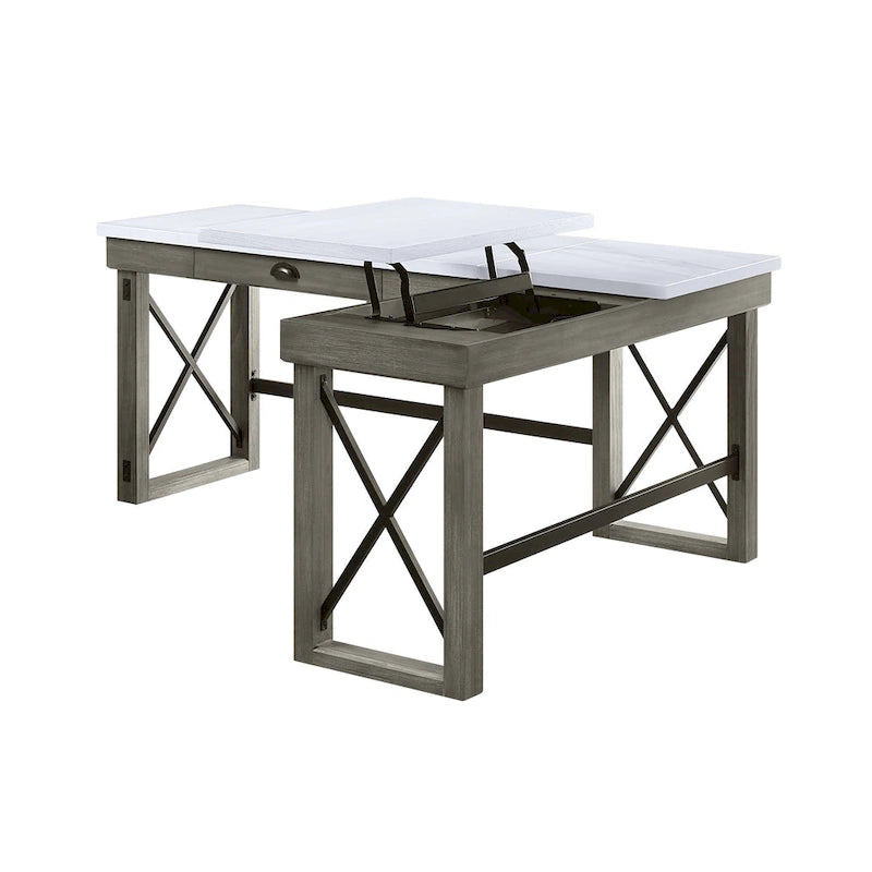 Marble Top Weathered Gray Writing Desk with Lift Top