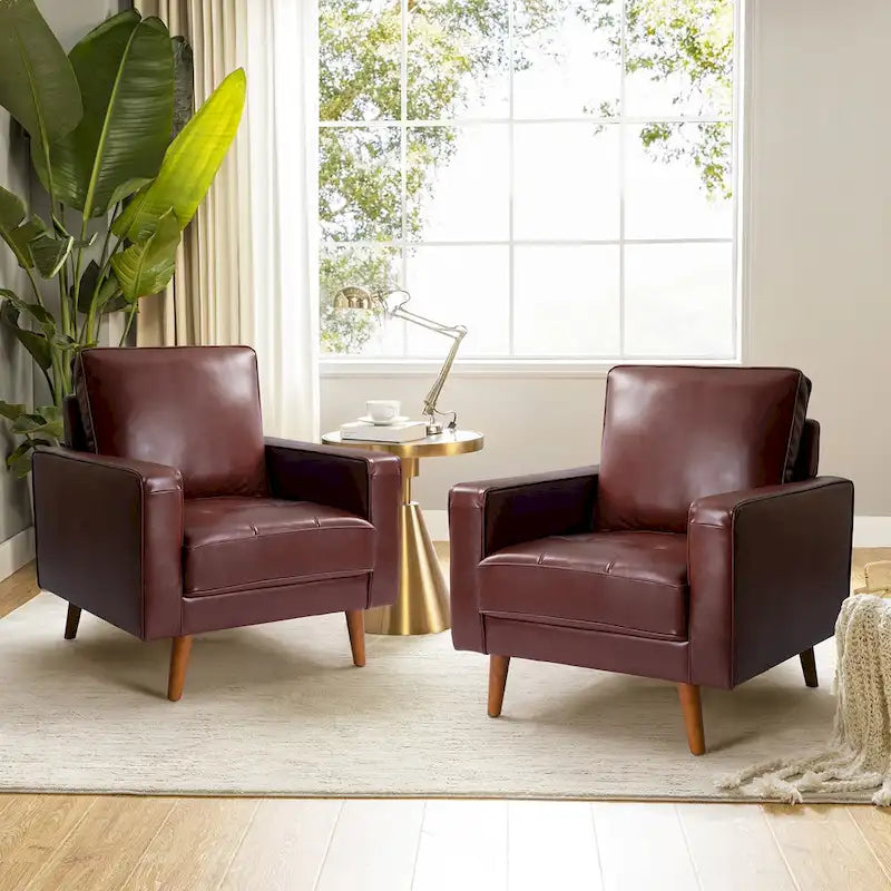 Sessel aus echtem Leder im Mid-Century-Stil (Set aus 2)