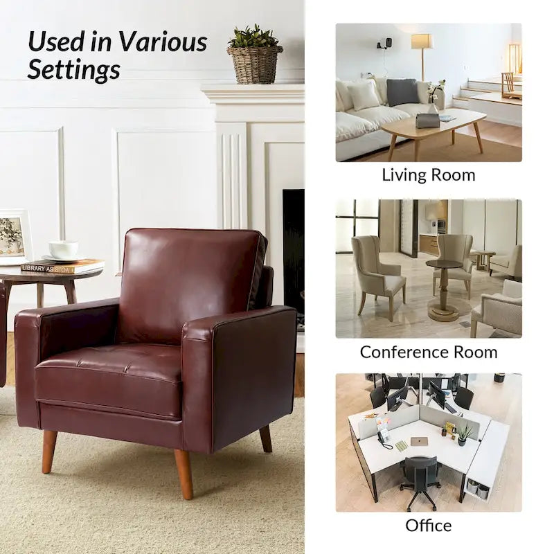 Mid-Century Genuine Leather Arm Chair (Set of 2)