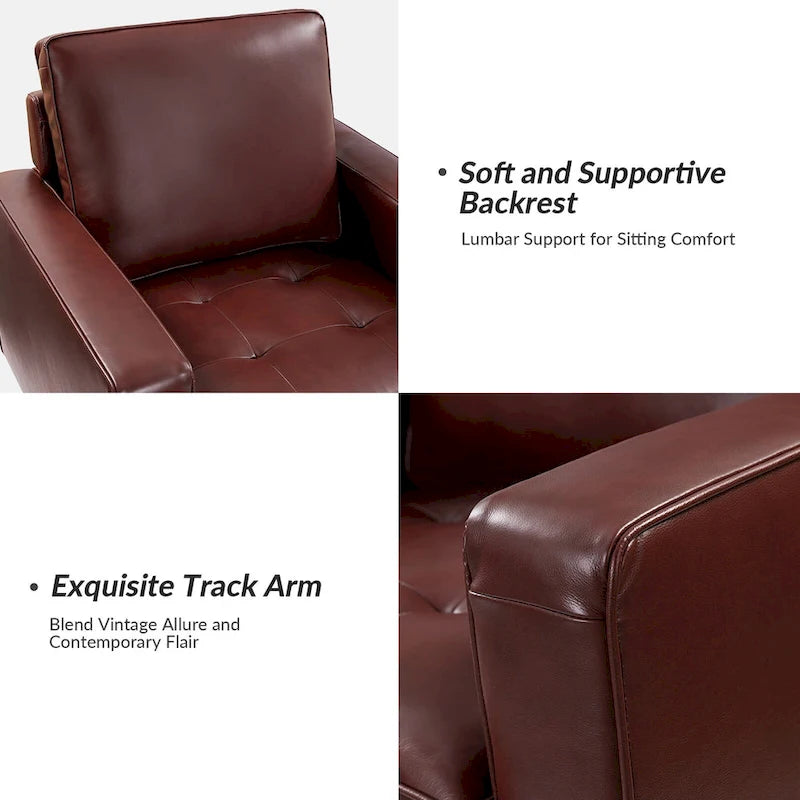 Mid-Century Genuine Leather Arm Chair (Set of 2)
