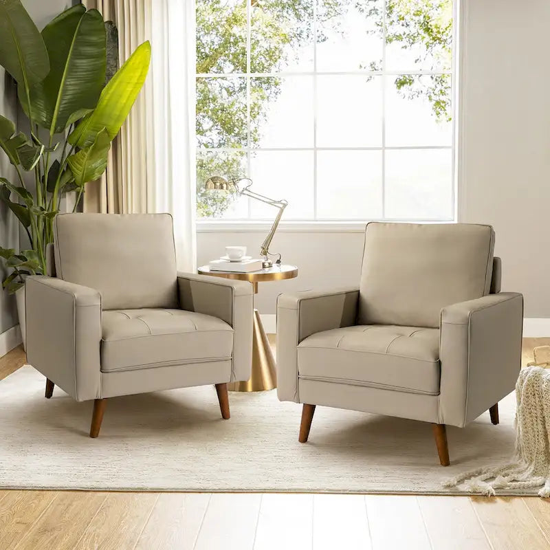 Sessel aus echtem Leder im Mid-Century-Stil (Set aus 2)