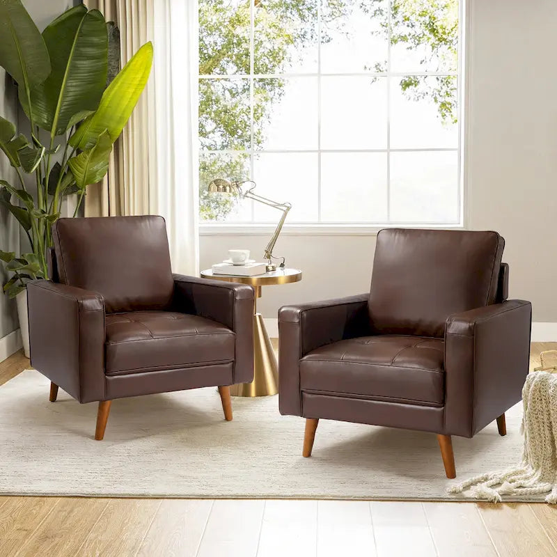 Sessel aus echtem Leder im Mid-Century-Stil (Set aus 2)