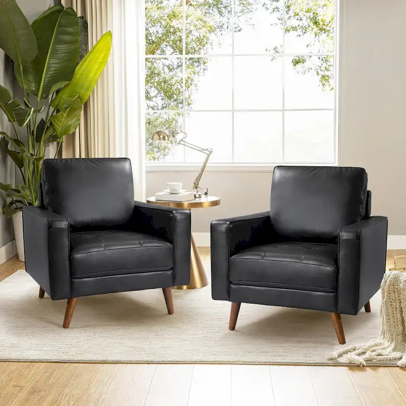 Sessel aus echtem Leder im Mid-Century-Stil (Set aus 2)