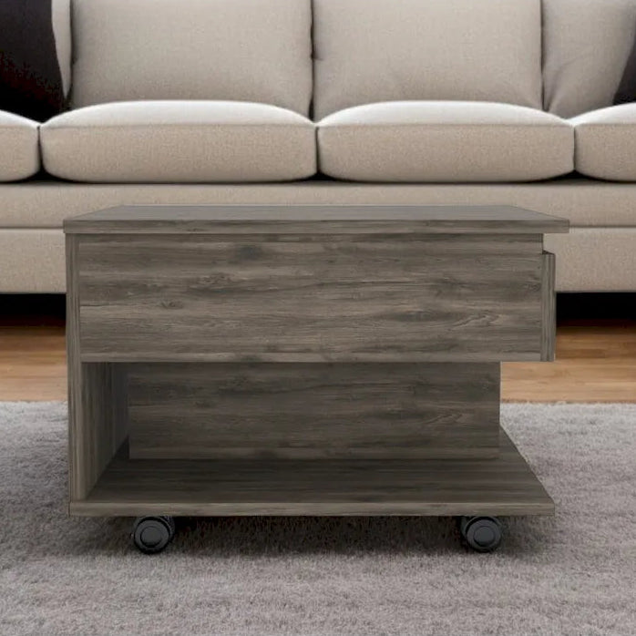 22 Dark Brown Manufactured Wood Rectangular Lift Top Coffee Table With Drawer - 15.3 H x 21.6 W x 19.6 D