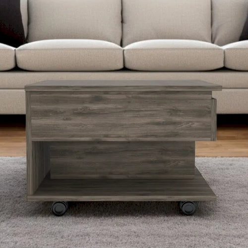 22 Dark Brown Manufactured Wood Rectangular Lift Top Coffee Table With Drawer - 15.3 H x 21.6 W x 19.6 D