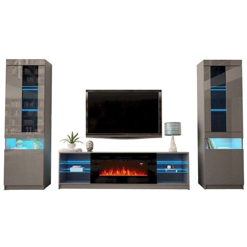 Electric Fireplace Modern Wall Unit Entertainment Center