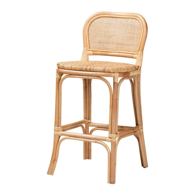 Moderner Boho-Hocker aus natürlichem braunem Rattan