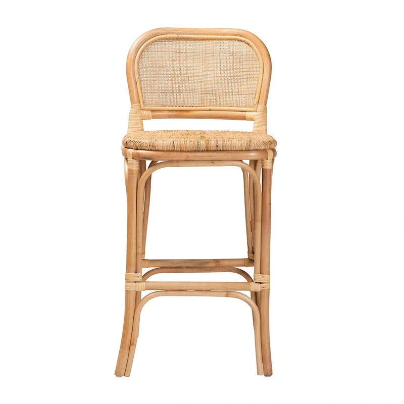 Moderner Boho-Hocker aus natürlichem braunem Rattan