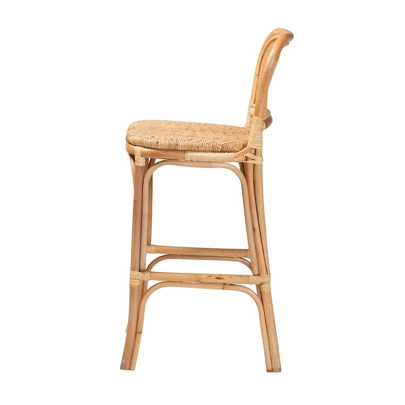 Moderner Boho-Hocker aus natürlichem braunem Rattan