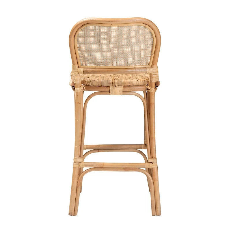 Moderner Boho-Hocker aus natürlichem braunem Rattan