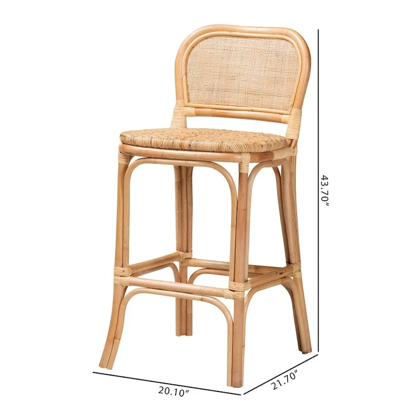 Moderner Boho-Hocker aus natürlichem braunem Rattan