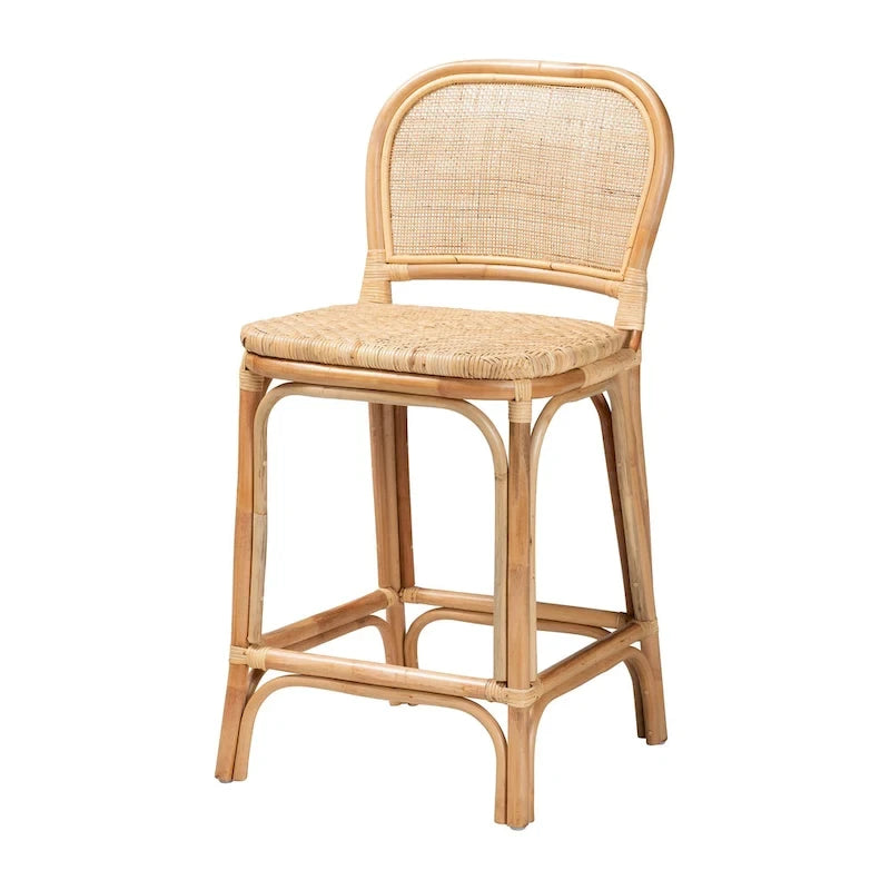 Moderner Boho-Hocker aus natürlichem braunem Rattan