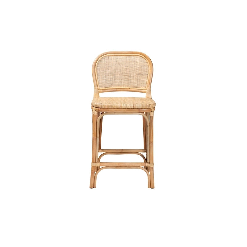 Moderner Boho-Hocker aus natürlichem braunem Rattan