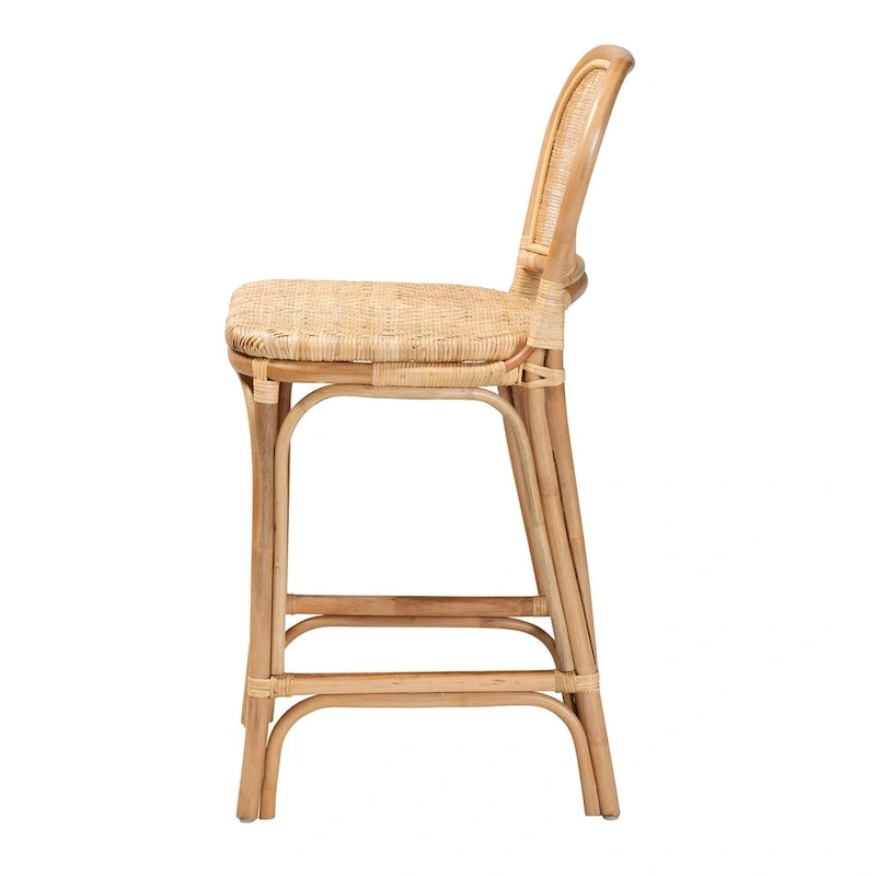 Moderner Boho-Hocker aus natürlichem braunem Rattan