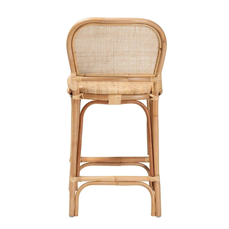 Moderner Boho-Hocker aus natürlichem braunem Rattan