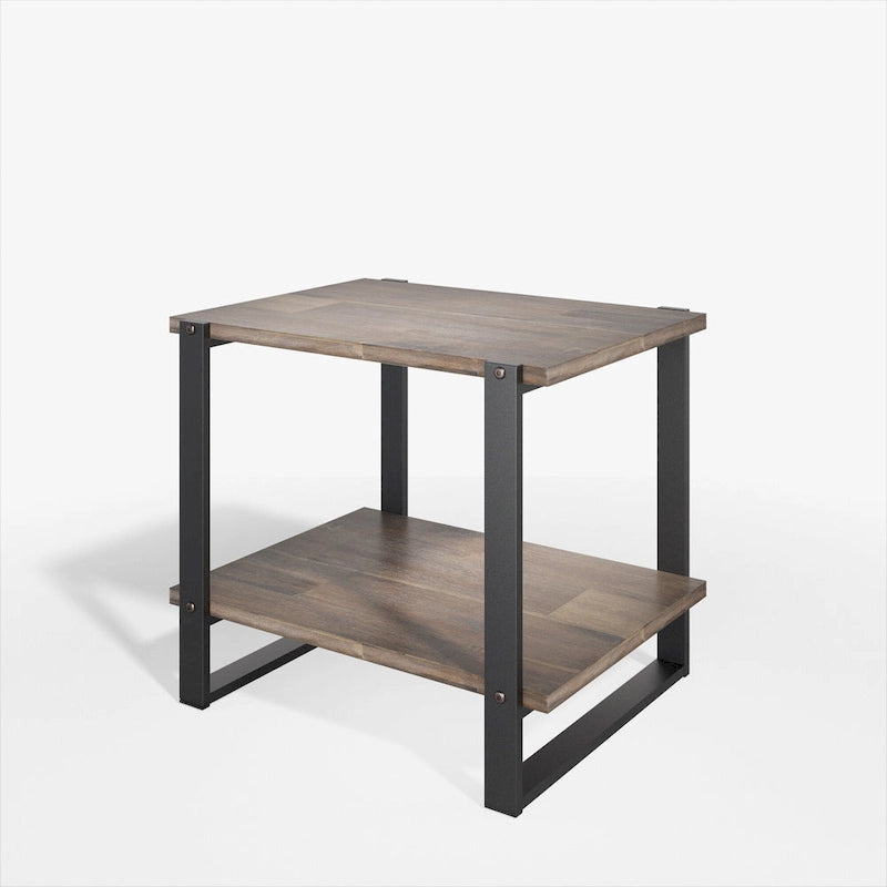 21" Brown Solid Acacia Wood Side Table with Metal Frame