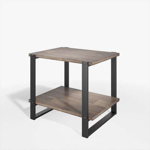 21" Brown Solid Acacia Wood Side Table with Metal Frame