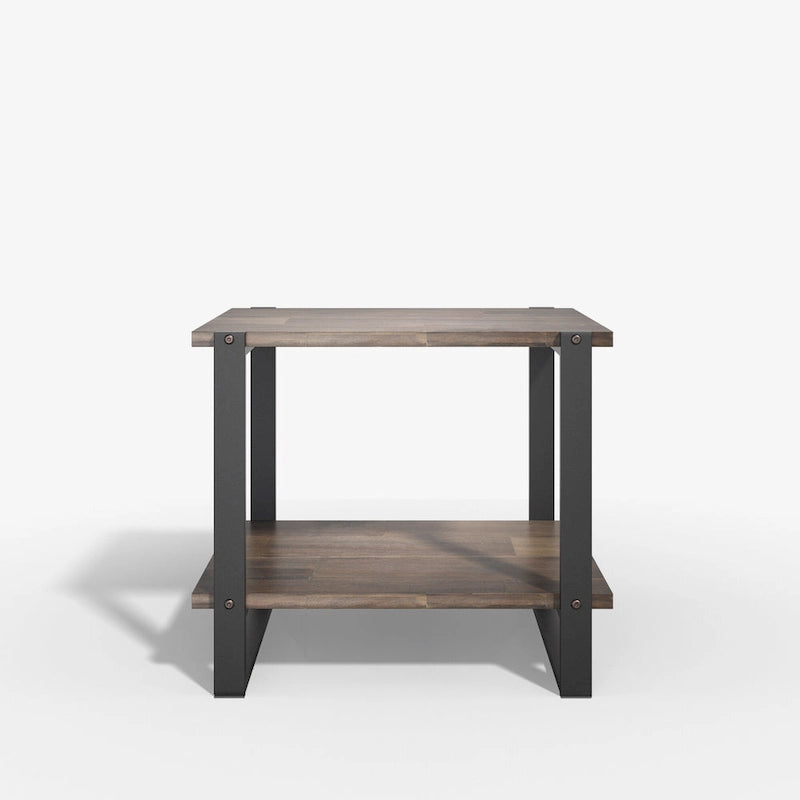 21" Brown Solid Acacia Wood Side Table with Metal Frame