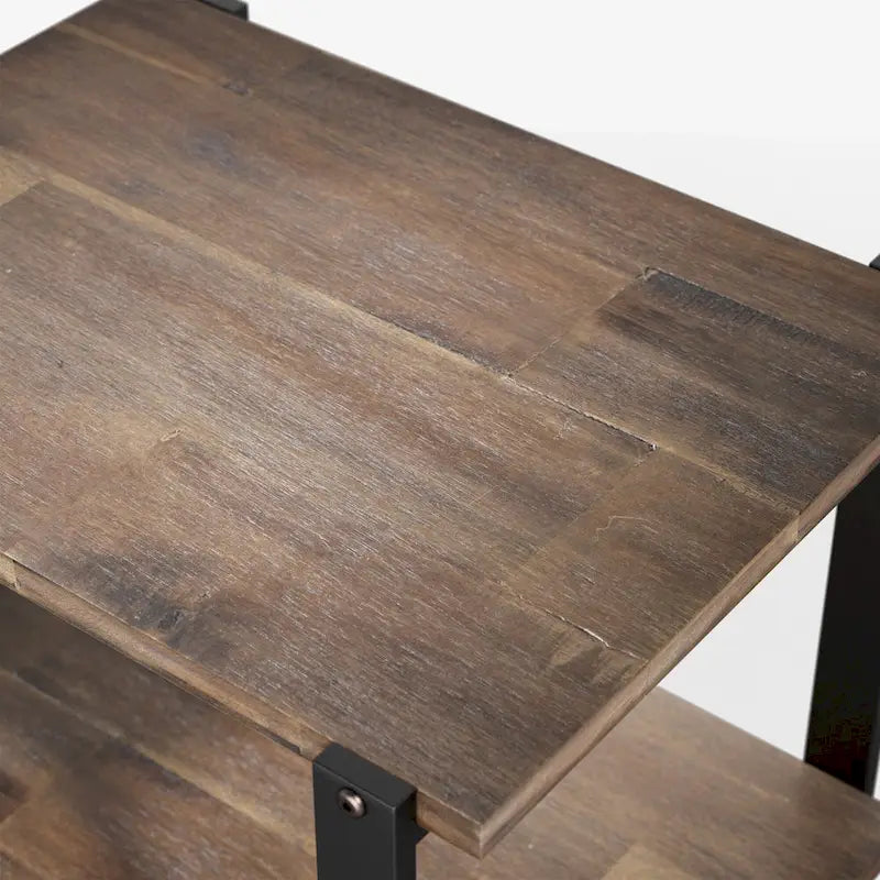 21" Brown Solid Acacia Wood Side Table with Metal Frame