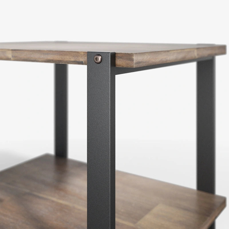 21" Brown Solid Acacia Wood Side Table with Metal Frame