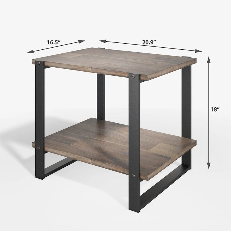 21" Brown Solid Acacia Wood Side Table with Metal Frame