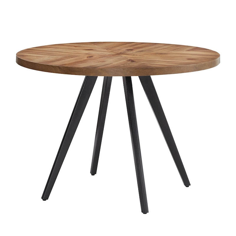 Oak Top Iron Grey Round Dining Table - Mid-Century Modern