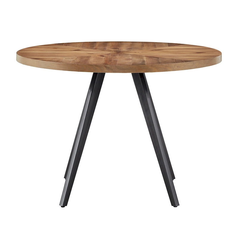 Oak Top Iron Grey Round Dining Table - Mid-Century Modern