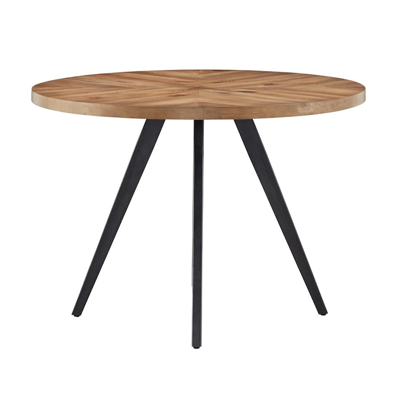 Oak Top Iron Grey Round Dining Table - Mid-Century Modern